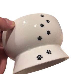 Necoichi Raised Ceramic Cat Water Bowl White Paw Prints 300ml Measurement Marks